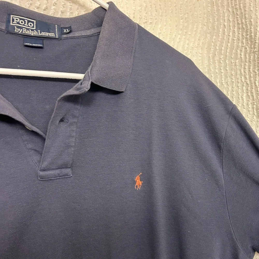 Polo Ralph Lauren Polo Shirt XL Blue Classic Fit Burgundy Logo Preppy Mens